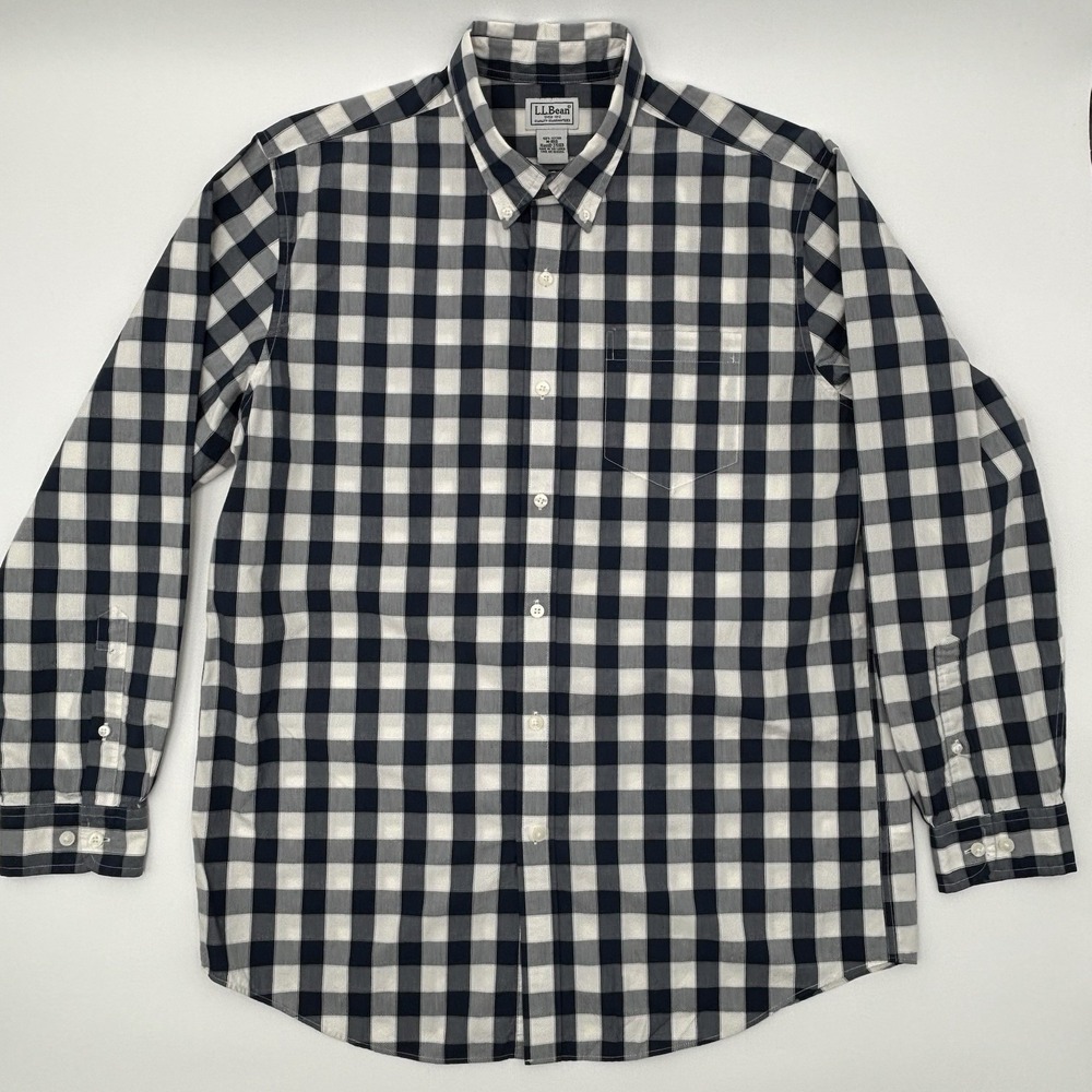 L.L.Bean Black White Checkered Button Down Shirt‎ Men's Medium Cotton